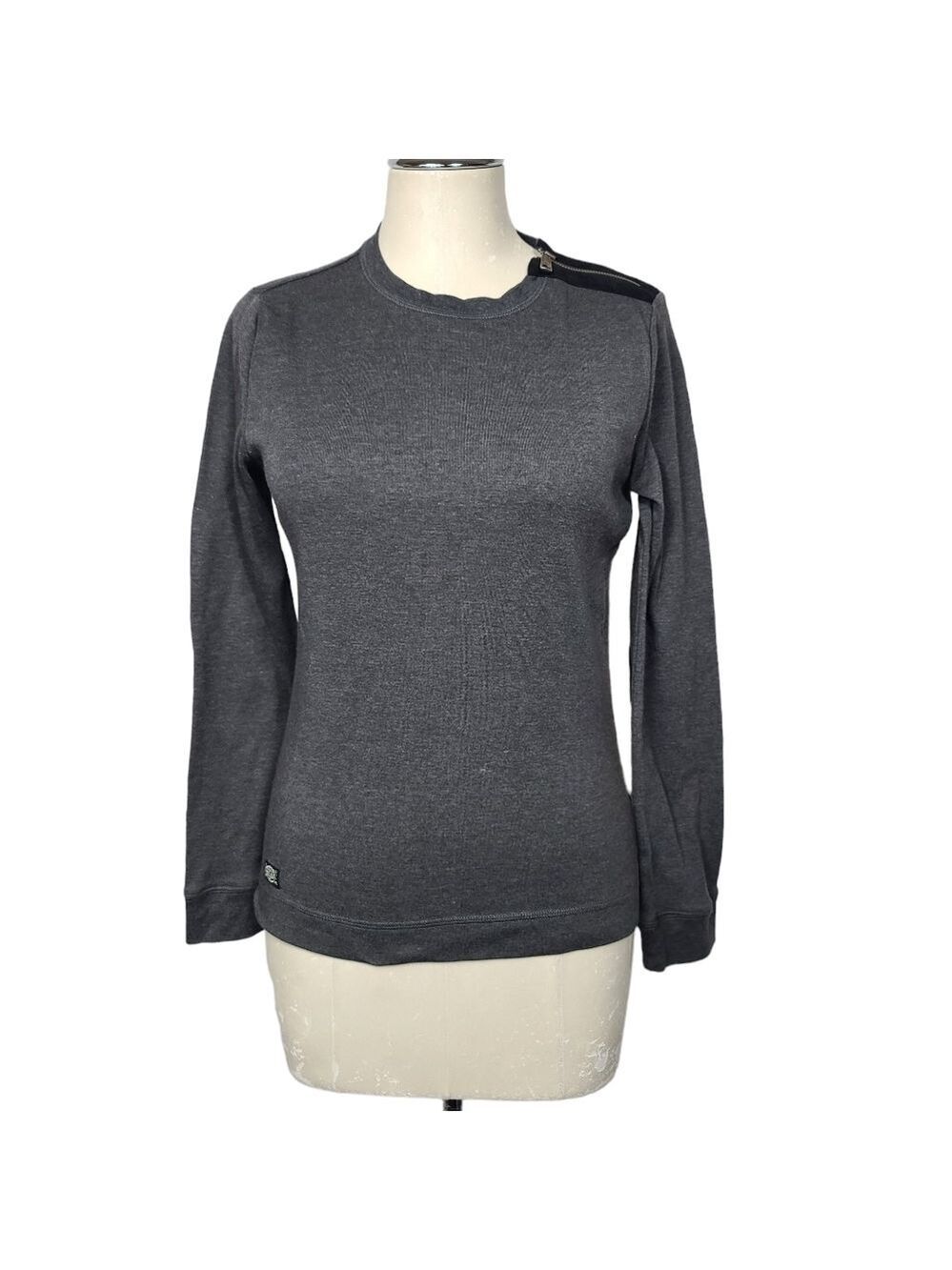 Lauren Ralph Lauren Gray Black Elbow Patch Long Sleeve Shoulder Zip Shirt M